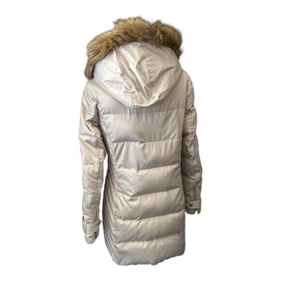 Kenneth Cole Cream Down Puffer Coat Faux Fur Trim Hood M - Picture 5 of 10
